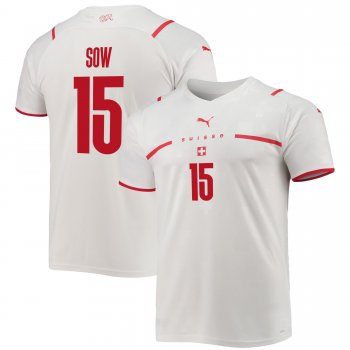 Switzerland National Team 2022 Qatar World Cup Djibril Sow #15 White - Red Away Men Jersey