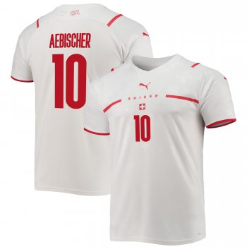 Switzerland National Team 2022 Qatar World Cup Michel Aebischer #10 White - Red Away Men Jersey