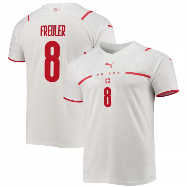 Switzerland National Team 2022 Qatar World Cup Remo Freuler #8 White - Red Away Men Jersey