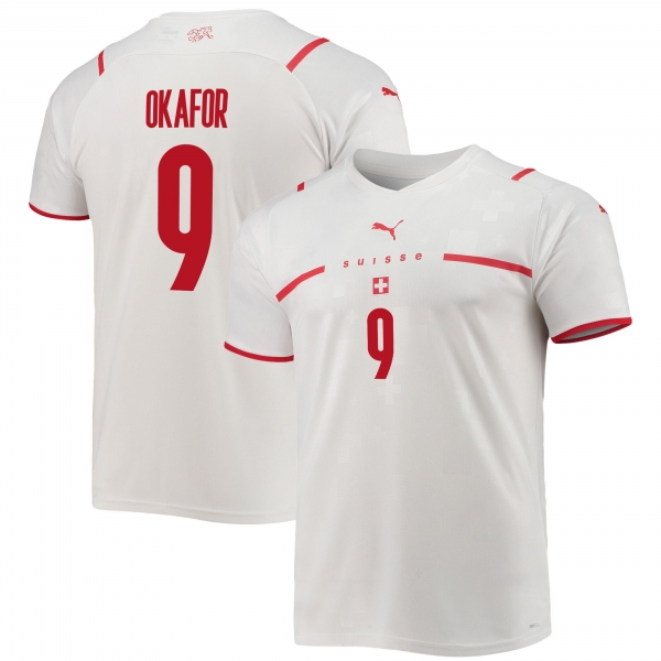 Switzerland National Team 2022 Qatar World Cup Noah Okafor #9 White - Red Away Men Jersey