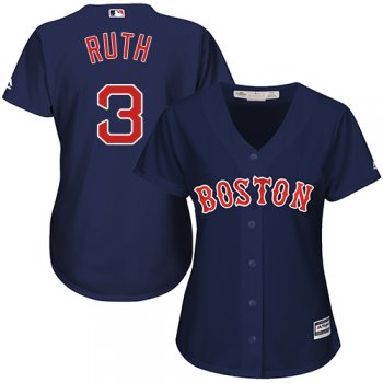 Women's Majestic Boston Red Sox #3 Babe Ruth Replica Navy Blue Alternate Road MLB Jersey