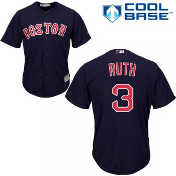 Youth Majestic Boston Red Sox #3 Babe Ruth Authentic Navy Blue Alternate Road Cool Base MLB Jersey