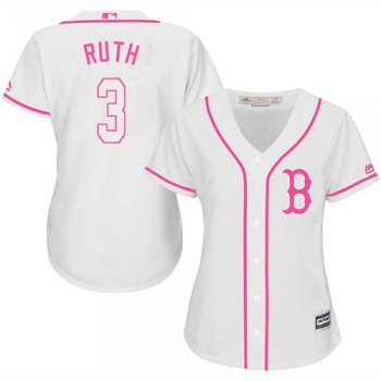 Women's Majestic Boston Red Sox #3 Babe Ruth Replica White Fashion MLB Jersey