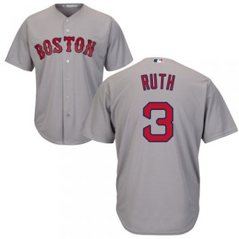 Men's Majestic Boston Red Sox #3 Babe Ruth Replica Grey Road Cool Base MLB Jersey