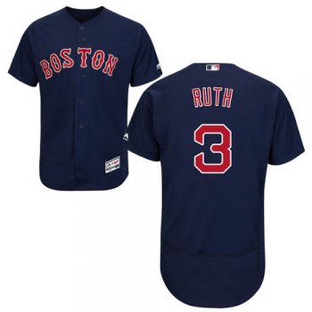 Men's Majestic Boston Red Sox #3 Babe Ruth Navy Blue Flexbase Authentic Collection MLB Jersey