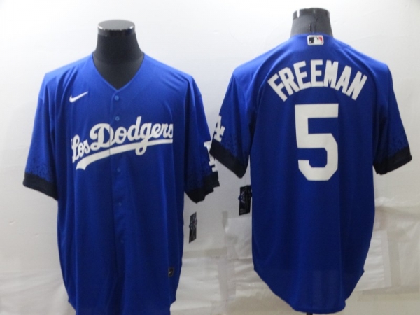 Men's Los Angeles Dodgers #5 Freddie Freeman Blue 2022 City Connect Cool Base Stitched Jersey