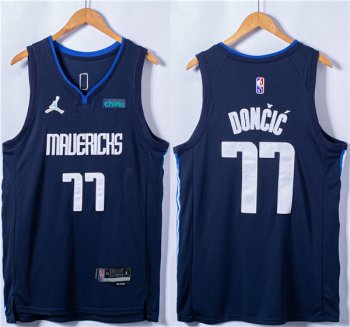 Men's Dallas Mavericks #77 Luka Doncic 75th Anniversary Navy Stitched Basketball Jersey