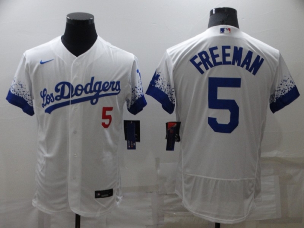 Men's Los Angeles Dodgers #5 Freddie Freeman White 2022 City Connect Flex Base Stitched Jersey