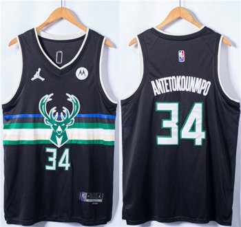 Men's Milwaukee Bucks #34 Giannis Antetokounmpo Black Stitched Basketball Jersey