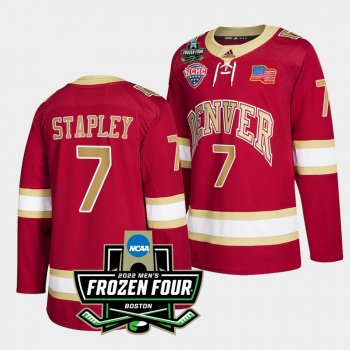 Brett Stapley Denver Pioneers 2022 Frozen Four Crimson Hockey Jersey 7