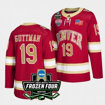 Cole Guttman Denver Pioneers 2022 Frozen Four Crimson Hockey Jersey 19