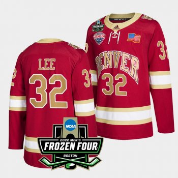 Justin Lee Denver Pioneers 2022 Frozen Four Crimson Hockey Jersey 32