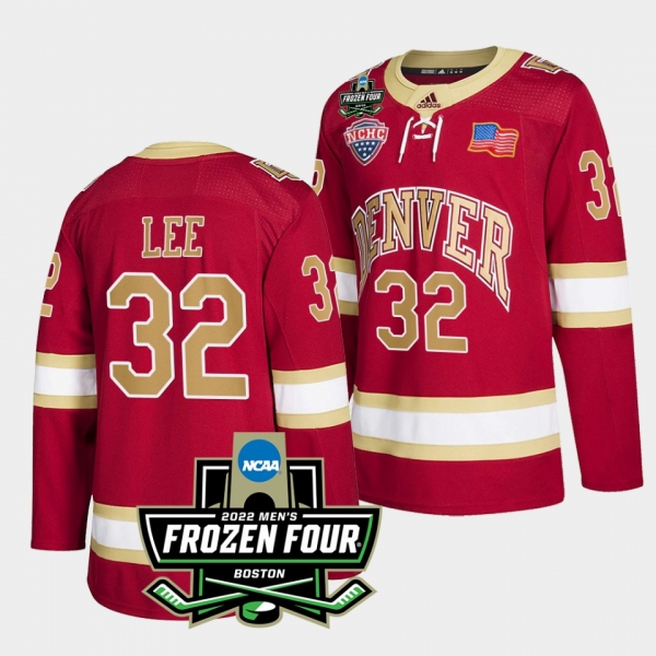 Justin Lee Denver Pioneers 2022 Frozen Four Crimson Hockey Jersey 32