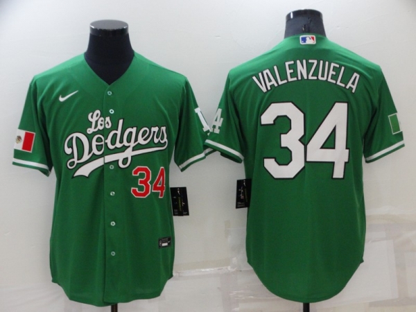 Men's Los Angeles Dodgers #34 Fernando Valenzuela Green With Los 2021 Mexican Heritage Stitched Baseball Jersey