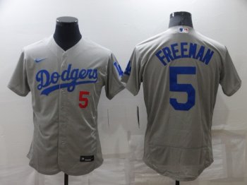 Men's Los Angeles Dodgers #5 Freddie Freeman Grey Flex Base Stitched Jersey