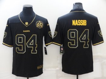 Men's Las Vegas Raiders #94 Carl Nassib Black Golden Edition 60th Patch Stitched Nike Limited Jersey