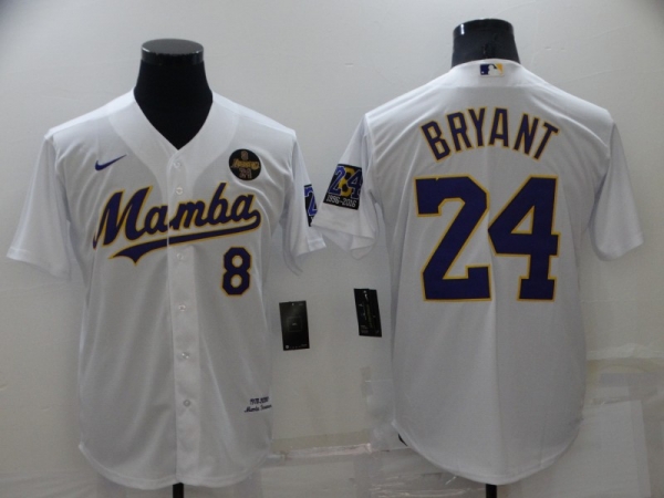 Men's Los Angeles Lakers #8 #24 Kobe Bryant Mamba White Stitched Cool Base Nike Baseball Jersey