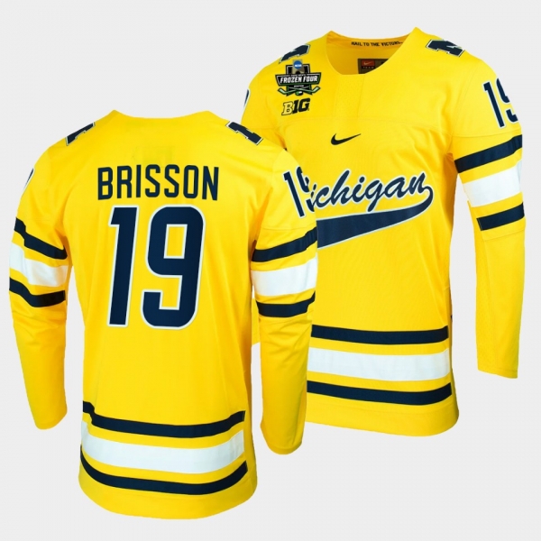 Michigan Wolverines Brendan Brisson 2022 Frozen Four Maize NCAA Hockey Jersey