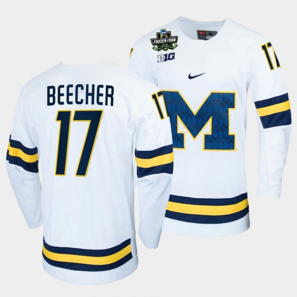 Johnny Beecher Michigan Wolverines 2022 Frozen Four White NCAA Hockey Jersey 17