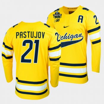 Michigan Wolverines Michael Pastujov 2022 Frozen Four Maize NCAA Hockey Jersey