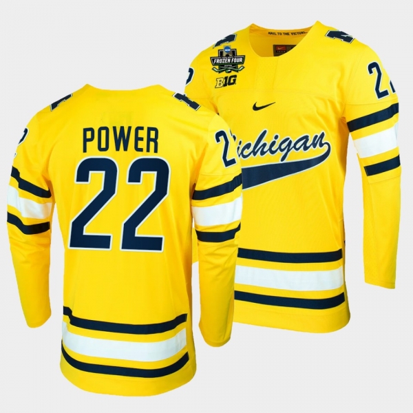 Michigan Wolverines Owen Power 2022 Frozen Four Maize NCAA Hockey Jersey