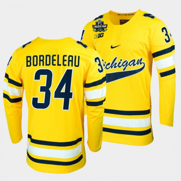 Michigan Wolverines Thomas Bordeleau 2022 Frozen Four Maize NCAA Hockey Jersey