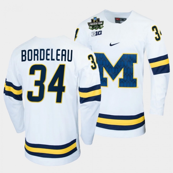 Thomas Bordeleau Michigan Wolverines 2022 Frozen Four White NCAA Hockey Jersey 34