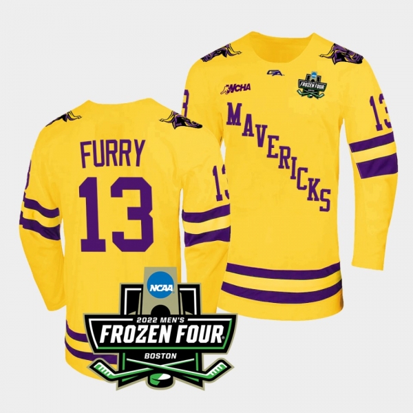 Minnesota State Mavericks Brendan Furry 2022 Frozen Four Championship Gold Hockey Jersey