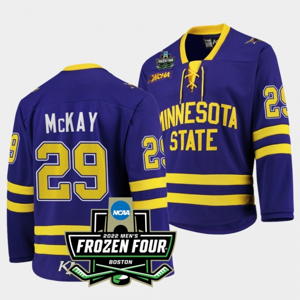 Dryden McKay Minnesota State Mavericks 2022 Frozen Four Purple Hockey Jersey 29