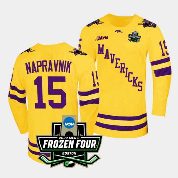 Minnesota State Mavericks Julian Napravnik 2022 Frozen Four Championship Gold Hockey Jersey