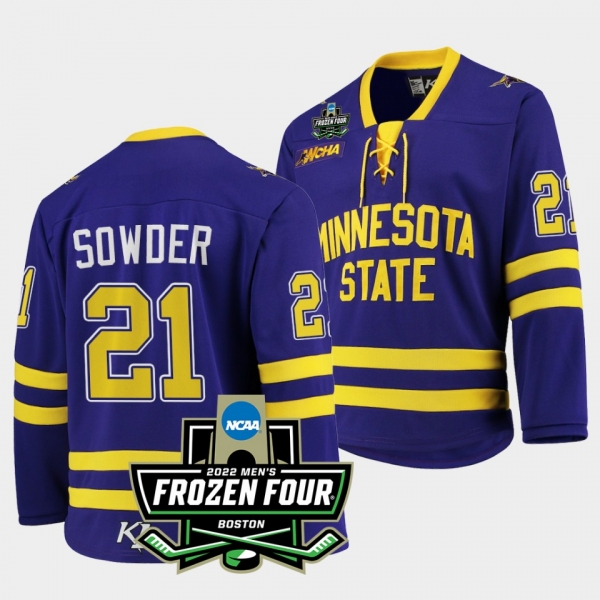 Lucas Sowder Minnesota State Mavericks 2022 Frozen Four Purple Hockey Jersey 21