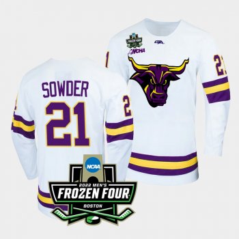 Minnesota State Mavericks Lucas Sowder 2022 Frozen Four White Alternate Jersey