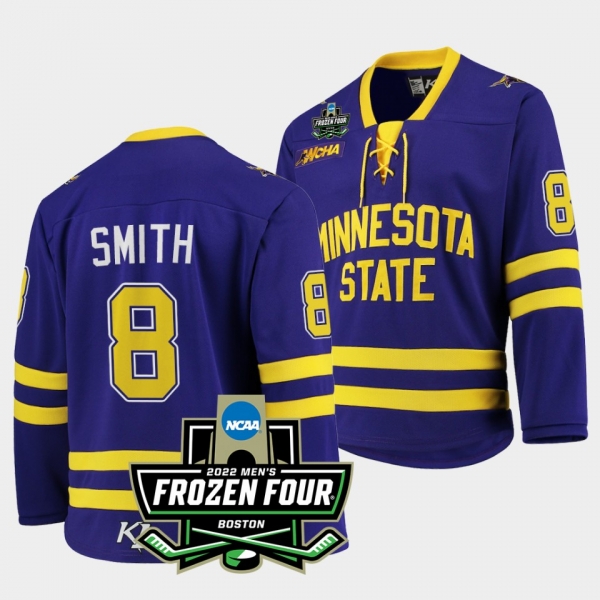 Nathan Smith Minnesota State Mavericks 2022 Frozen Four Purple Hockey Jersey 8