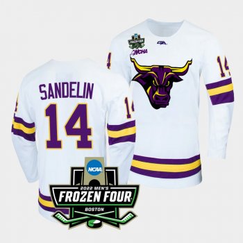 Minnesota State Mavericks Ryan Sandelin 2022 Frozen Four White Alternate Jersey