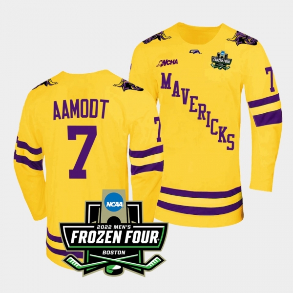 Minnesota State Mavericks Wyatt Aamodt 2022 Frozen Four Championship Gold Hockey Jersey