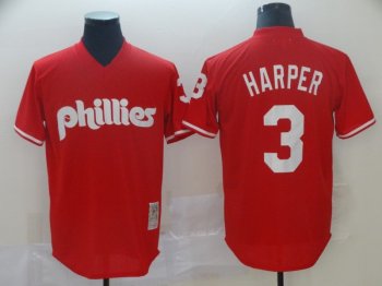 Men's Philadelphia Phillies #3 Bryce Harper Red Throwback Mesh Batting Practice Stitched MLB Jersey