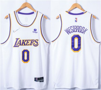 Men's Los Angeles Lakers #0 Russell Westbrook 75th Anniversary "Bibigo" White Stitched Basketball Jersey