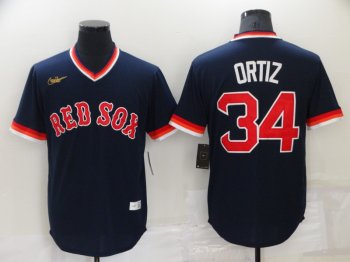 Men's Boston Red Sox #34 David Ortiz Navy Blue Cooperstown Collection Stitched Throwback Jersey