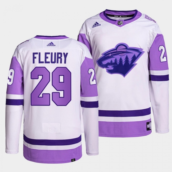 Minnesota Wild Marc-Andre Fleury Hockey Fights Cancer Jersey #29 White Purple Authentic