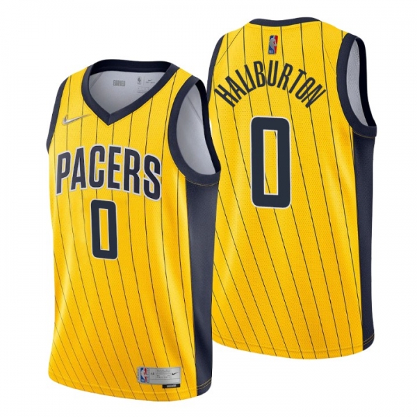 Indiana Pacers Earned Edition #0 Tyrese Haliburton Gold Swingman Jersey