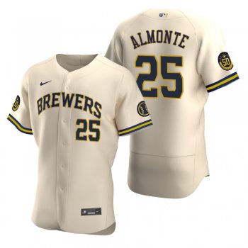 Men's Milwaukee Brewers Abraham Almonte Cream Authentic Alternate Jersey