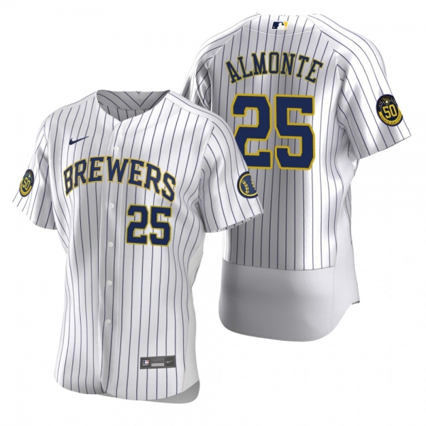 Men's Milwaukee Brewers Abraham Almonte White Authentic Home Jersey