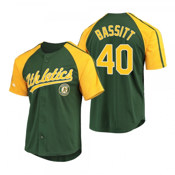 Oakland Athletics Chris Bassitt Green Replica Button-Down Raglan Jersey