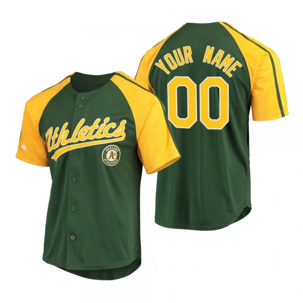 Custom Oakland Athletics Green Replica Button-Down Raglan Jersey