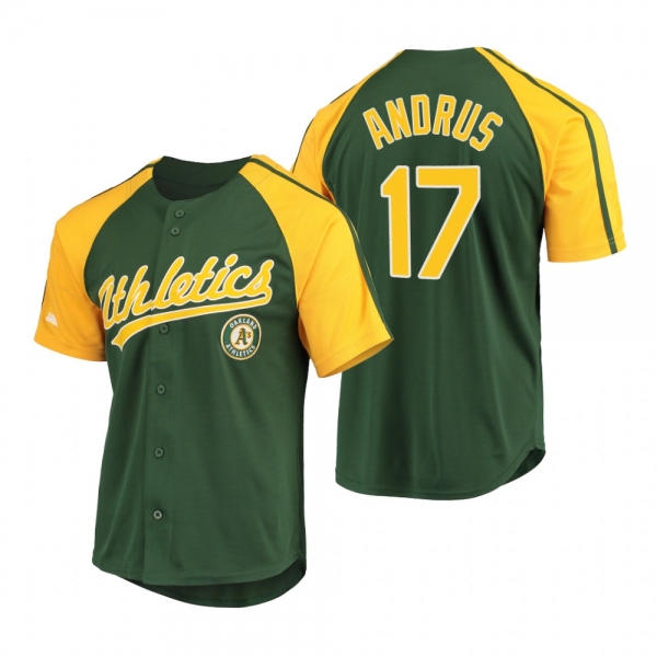 Oakland Athletics Elvis Andrus Green Replica Button-Down Raglan Jersey