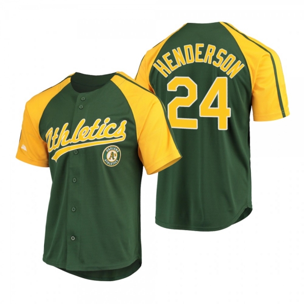 Oakland Athletics Rickey Henderson Green Replica Button-Down Raglan Jersey