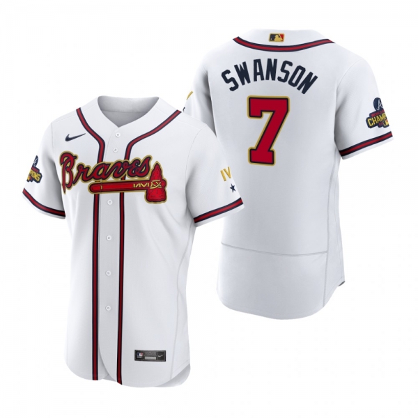 Atlanta Braves Dansby Swanson White 2022 Gold Program Authentic Jersey