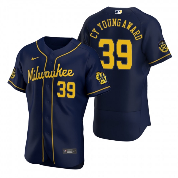 Milwaukee Brewers Corbin Burnes Navy 2021 NL Cy Young Award Winner Authentic Jersey