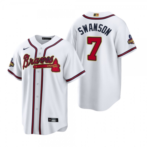 Dansby Swanson Atlanta Braves White 2022 Gold Program Replica Jersey