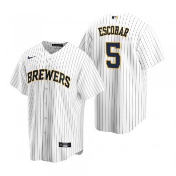 Milwaukee Brewers Eduardo Escobar Nike White Navy Replica Alternate Jersey